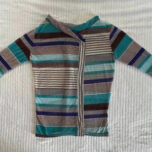 Size XL Blue/Brown 3/4 Sleeve Striped Shawl By Gulang